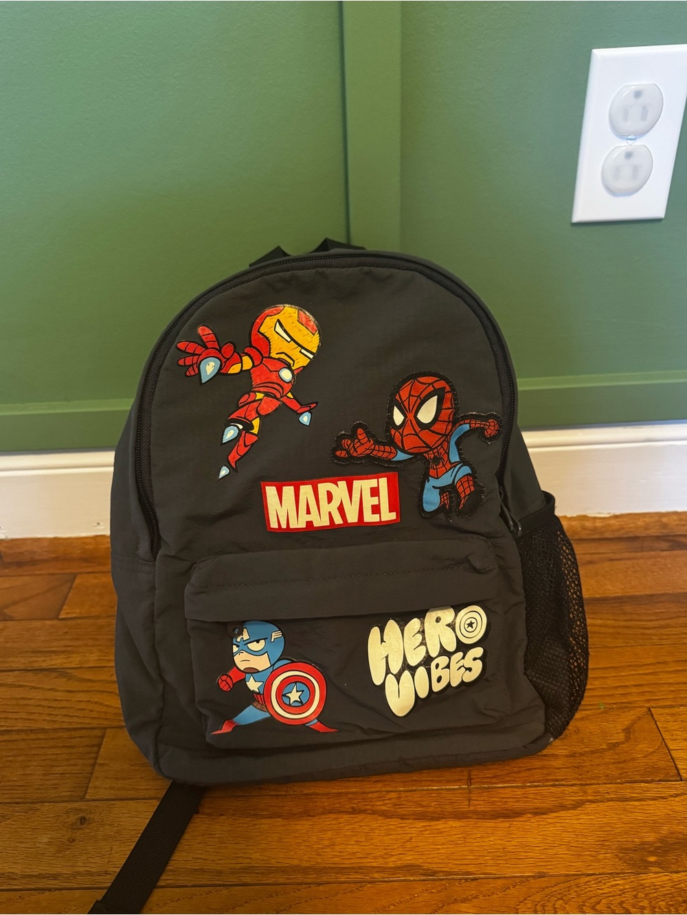 H&M Kids Black Backpack with Marvel Hero Patches